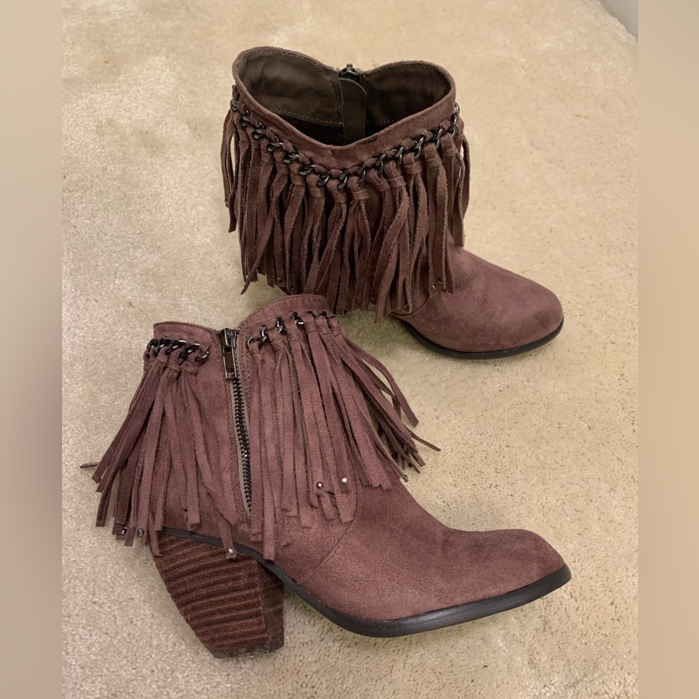 Women’s Not Rated brand brown fringe booties size 7
